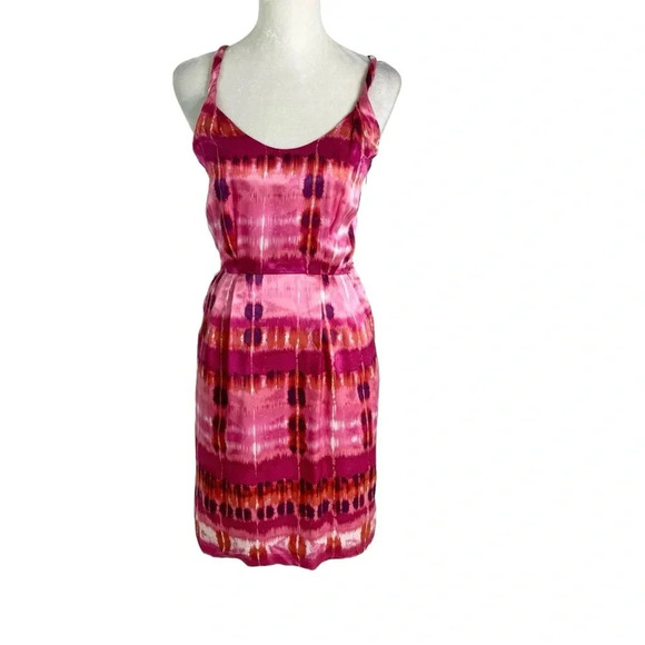 Banana Republic 100% Silk Twist Strap Pink Ikat Dress with Pockets Size 2 NWT - Picture 2 of 10